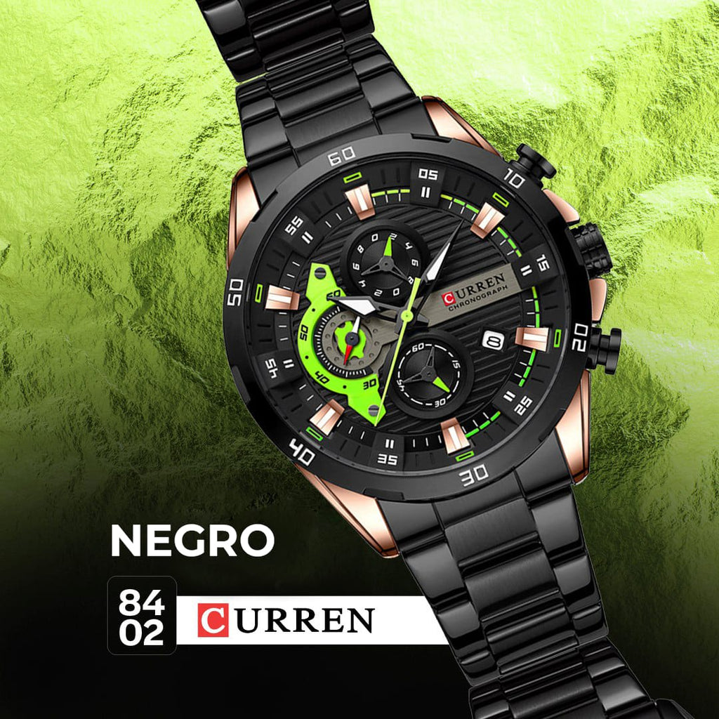 RELOJ CURREN 8402 NEGRO - VERDE ORIGINAL