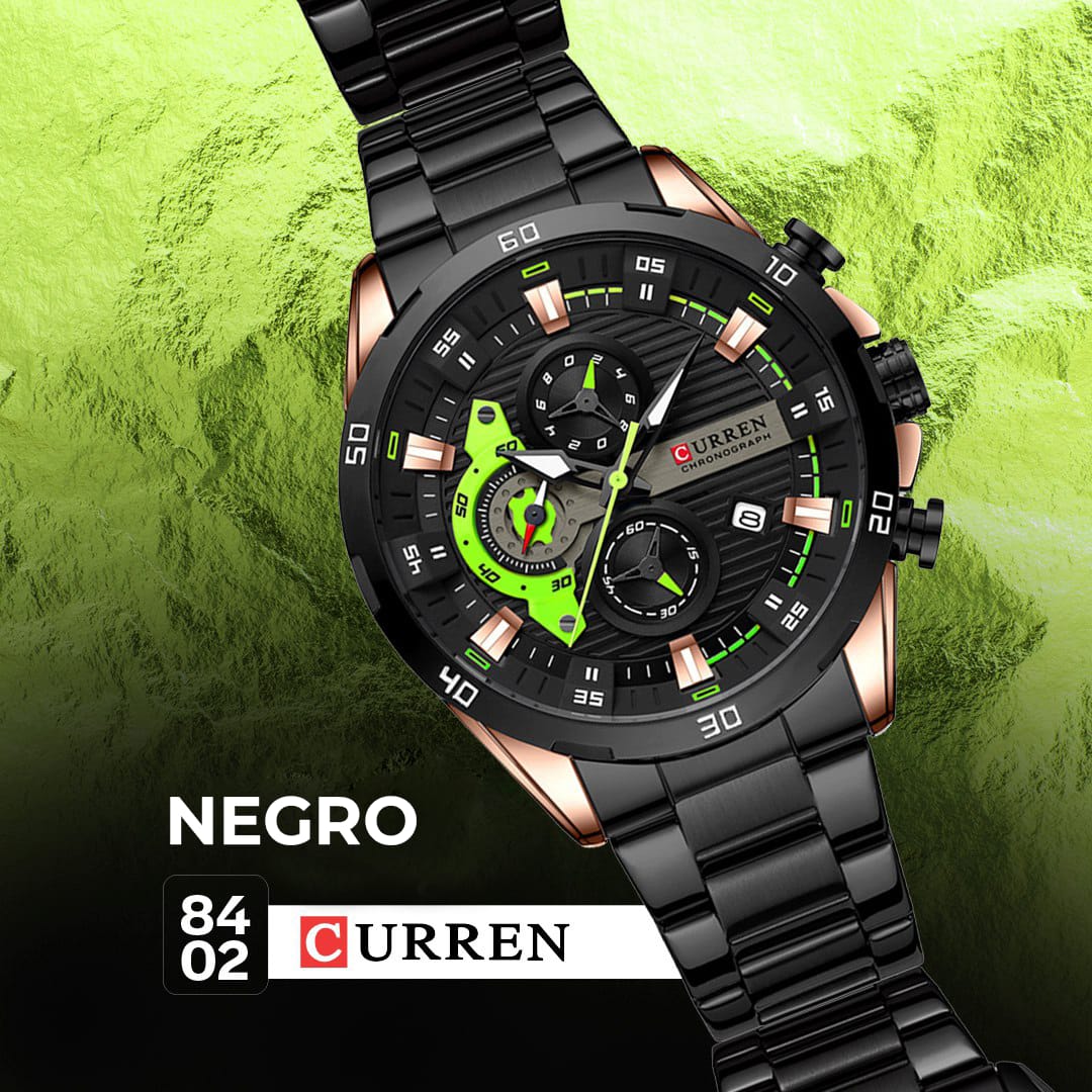 RELOJ CURREN 8402 NEGRO - VERDE ORIGINAL