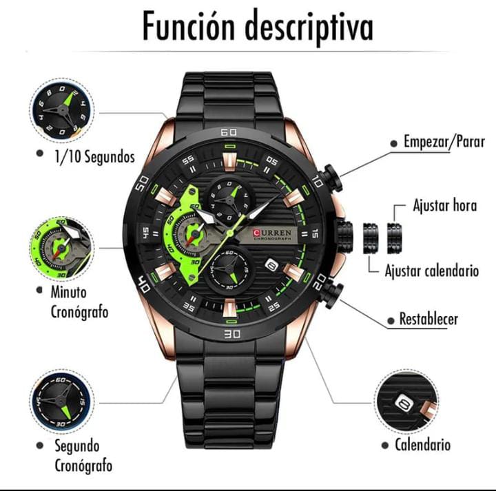 RELOJ CURREN 8402 NEGRO - VERDE ORIGINAL