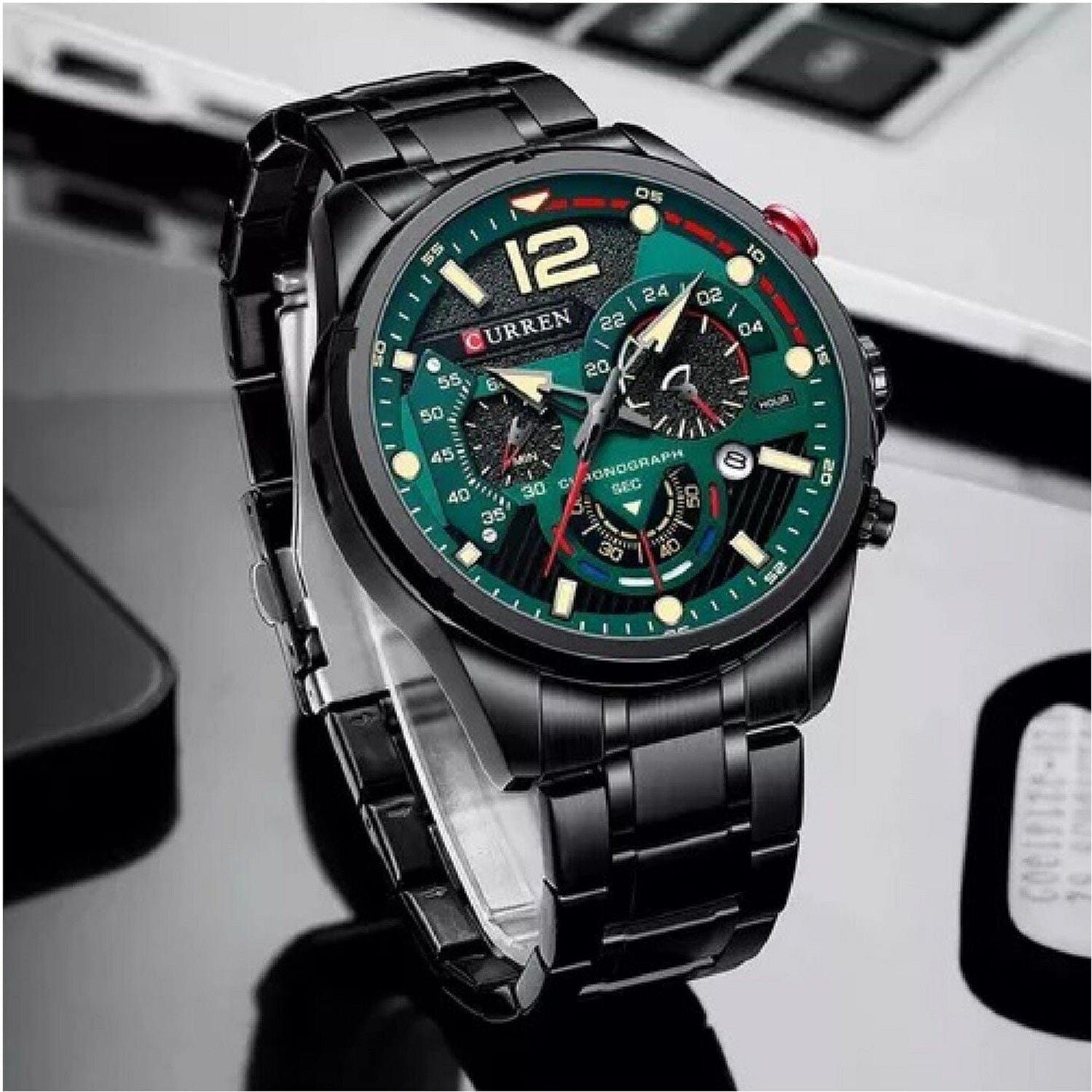 RELOJ CURREN 8395 NEGRO-FONDO VERDE ORIGINAL