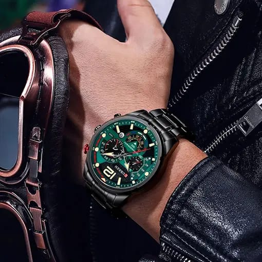 RELOJ CURREN 8395 NEGRO-FONDO VERDE ORIGINAL