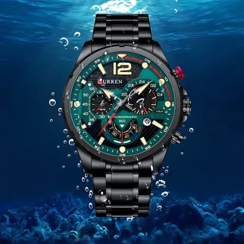 RELOJ CURREN 8395 NEGRO-FONDO VERDE ORIGINAL