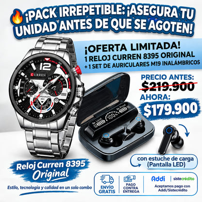 COMBO RELOJ CURREN 8395+AUDIFONOS M19