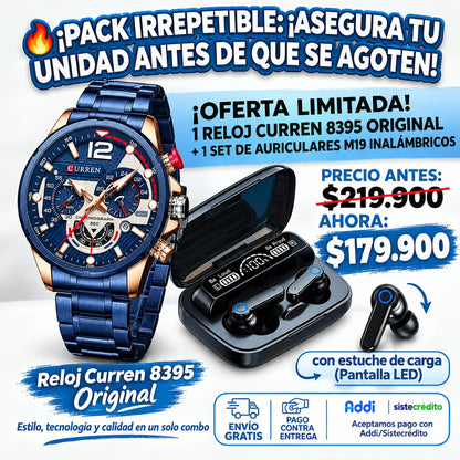 COMBO RELOJ CURREN 8395+AUDIFONOS M19
