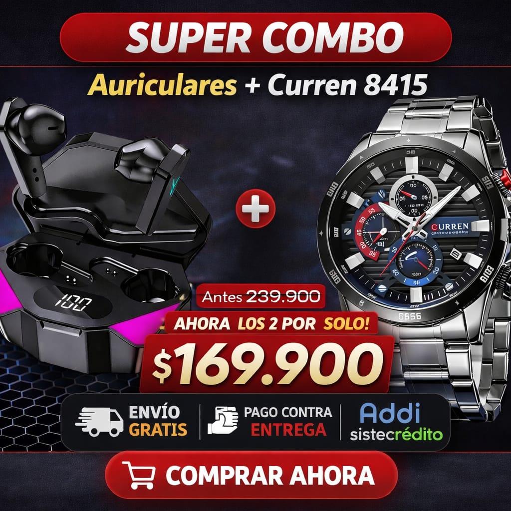 SUPER COMBO RELOJ CURREN 8415+AURICULARES LX15 5.0