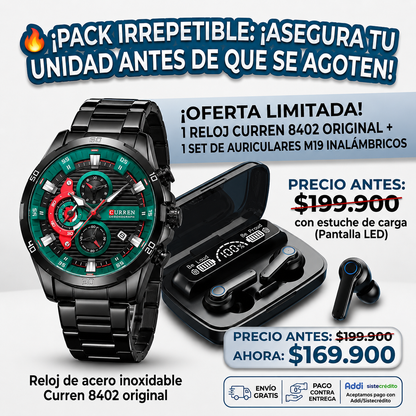 COMBO RELOJ CURREN 8402+AUDIFONOS M19